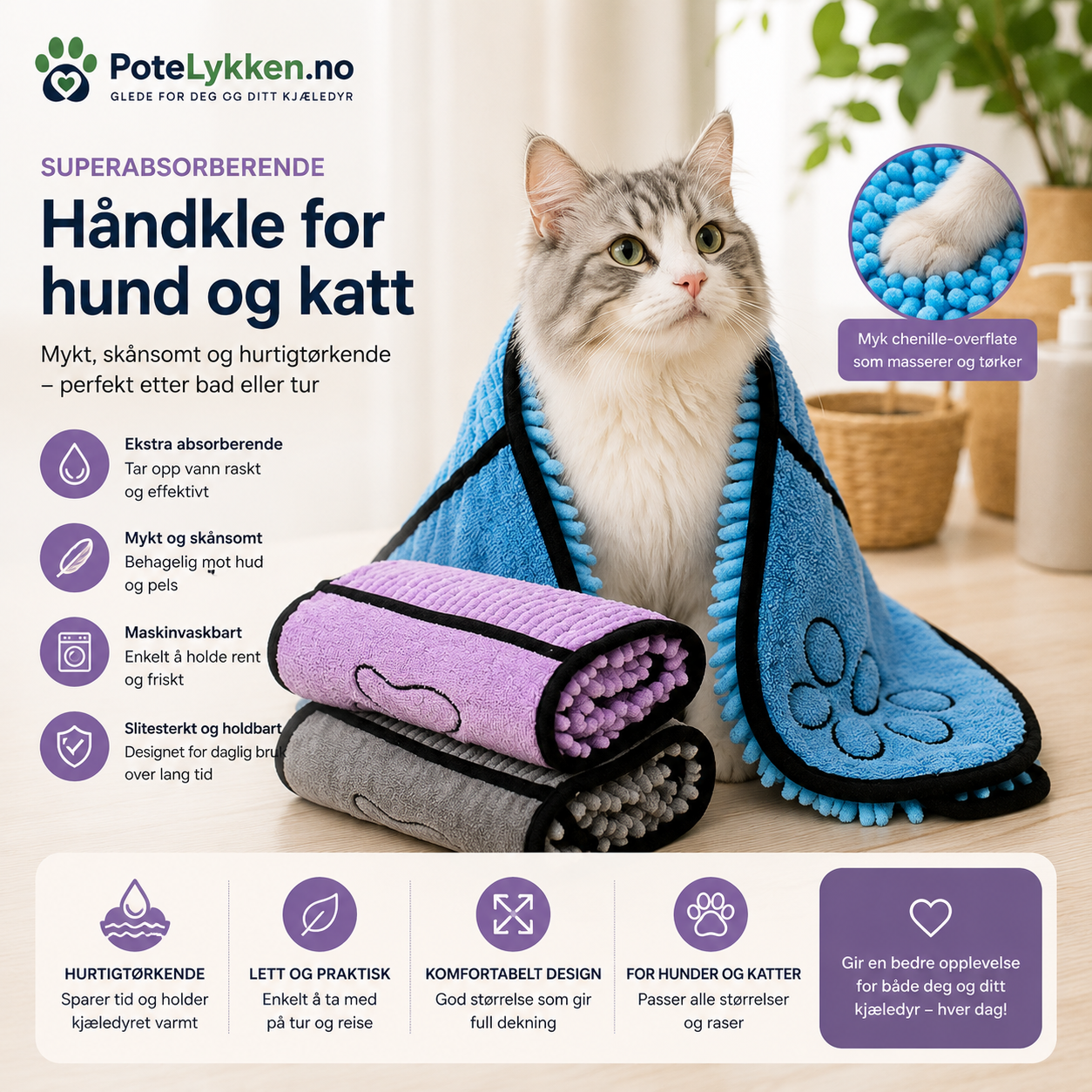 Mikrofiberhåndkle for Hund og Katt.