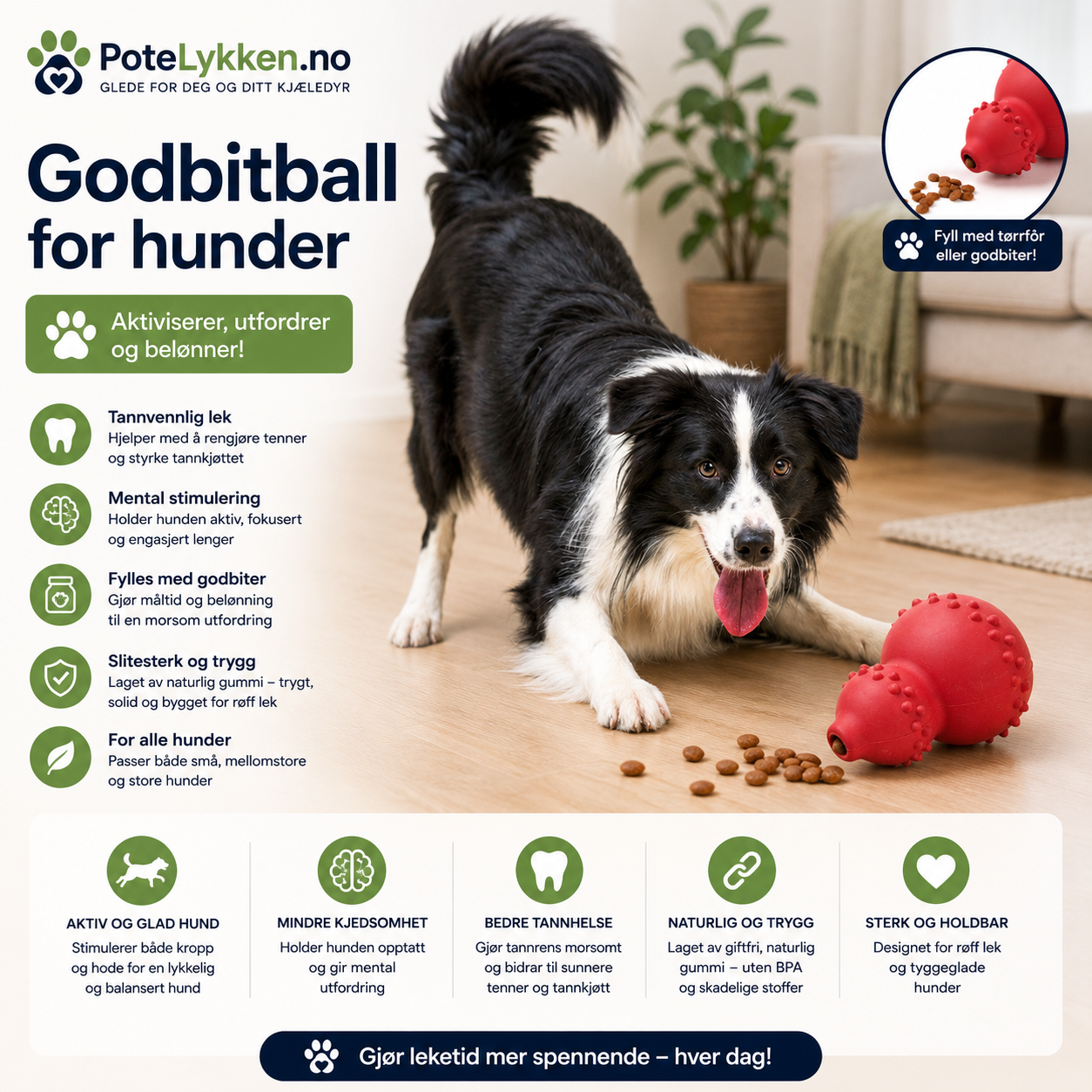Slitesterk Naturgummileke for Hund
